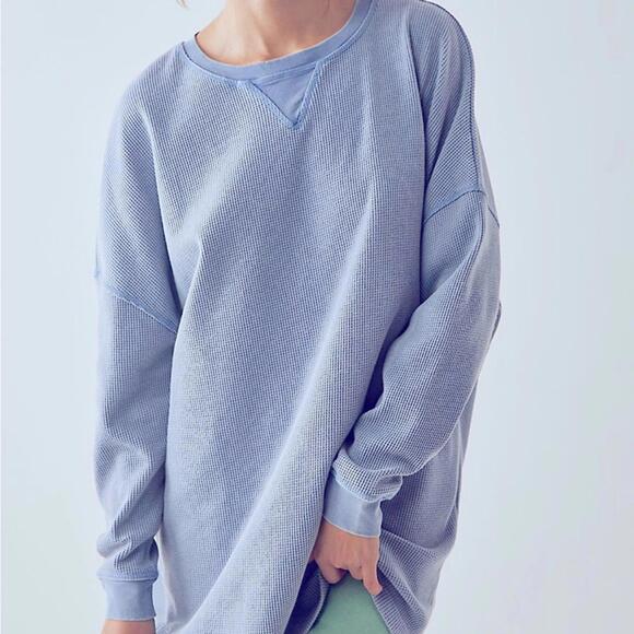 Free People Tops - Free People Intimately Blue Waffle Knit Oversized Long Sleeve Tshirt- Size XS